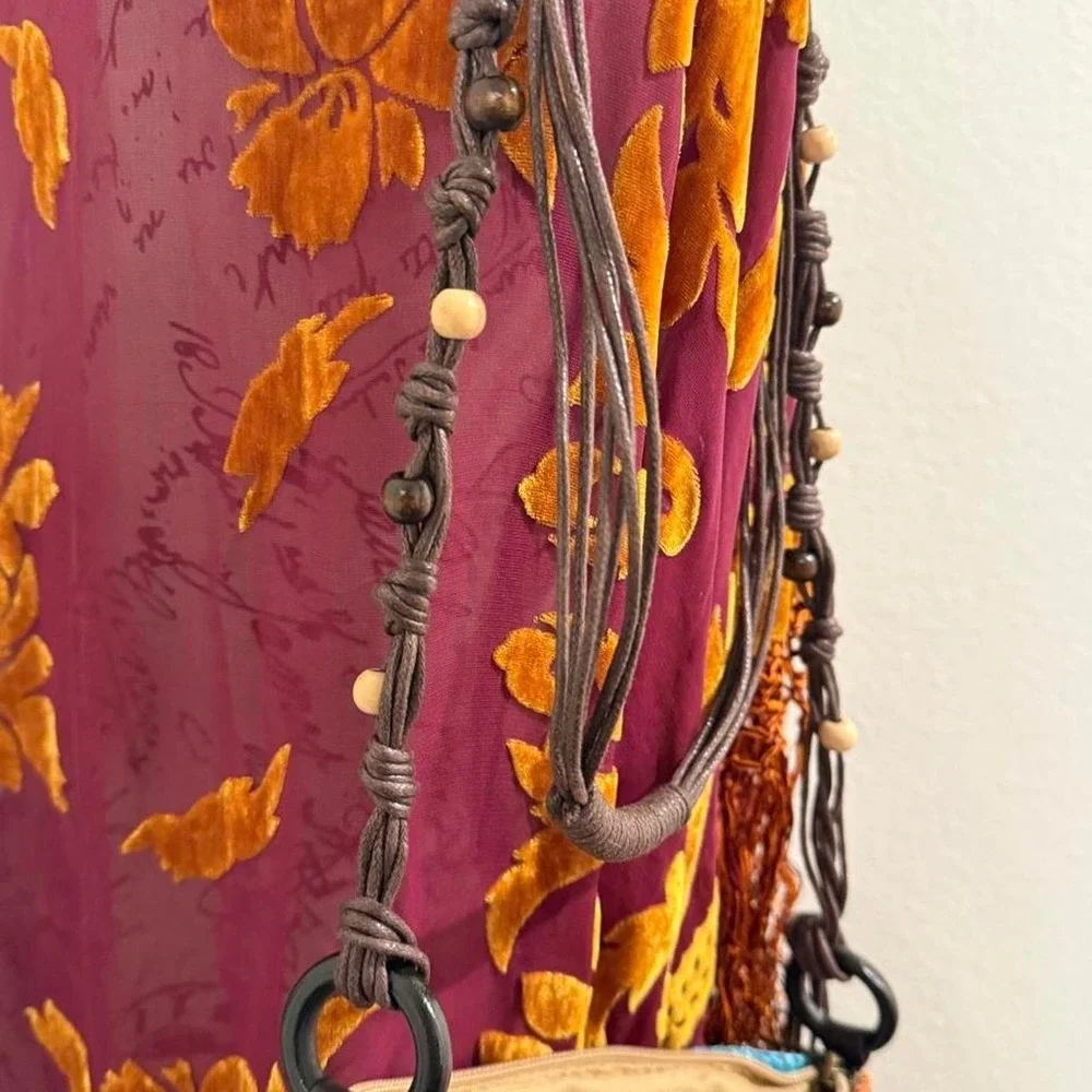Vintage‎ 2000s boho Sun N Sand crochet shoulder crossbody bag beaded straps